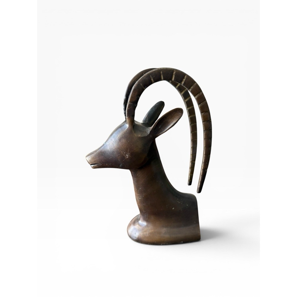 Ibex Antelope Gazelle Ram‎ Brass Bookend Mid Century MCM Made in Philippines VTG